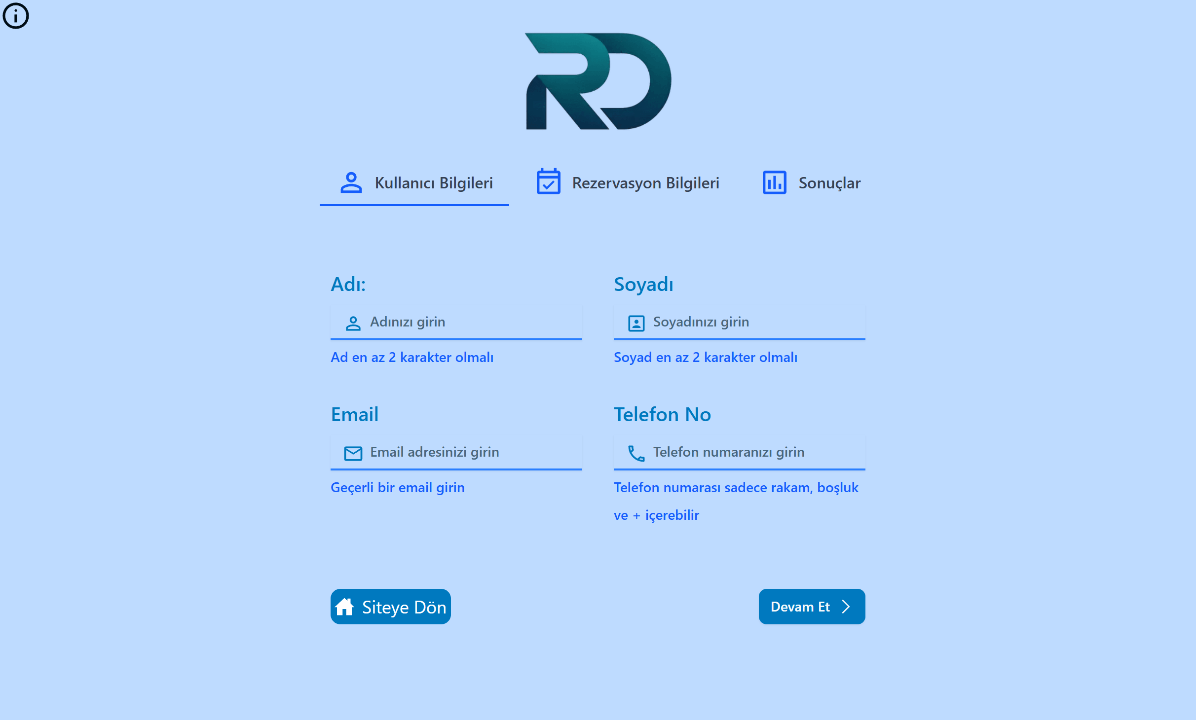 Rezervasyon Demo proje ekran görüntüsü